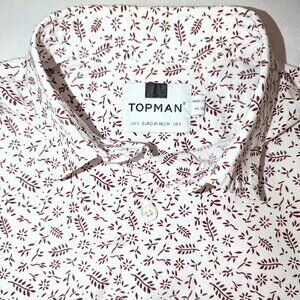 Topman Men’s | Short Sleeve Cotton Floral Leaf Print Button Down Shirt | Small